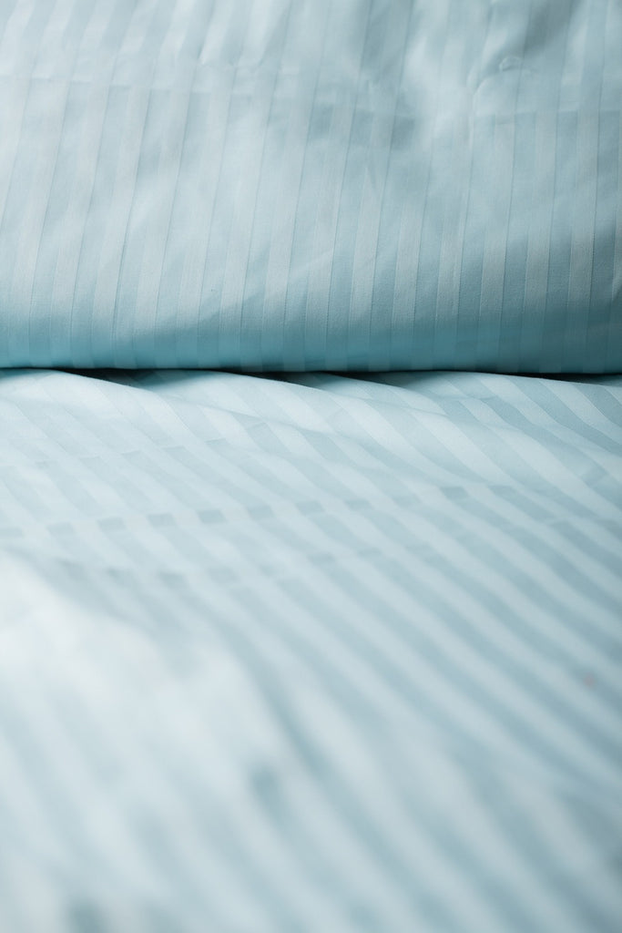 "Glacier" Damask Stripe Organic Cotton Sateen Flat Sheet - Dreamdesigns.ca